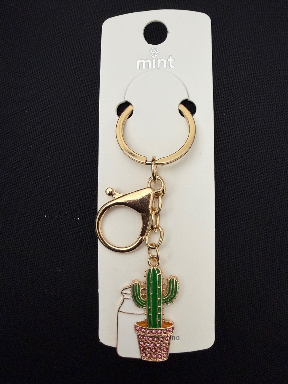 Mint Gold-Tone Keychain with Green Enamel Cactus Charm